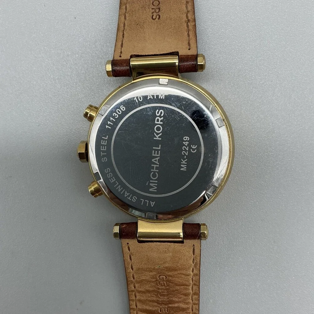 Michael Kors Parker MK-2249 Womens Watch 39mm Gold Tone Chronograph New Battery